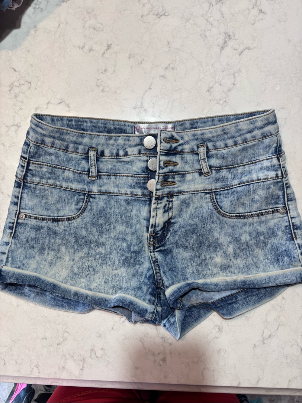 NOBO Light Blue Acid Wash High-Rise Jean Shorts